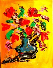 Original Painting ROSES no reserve STRETCHED   signed CANVAS TTHTHRGRE