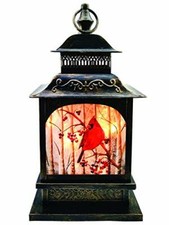 Stony Creek - Frosted Glass - 14" Lighted Lantern - Birch Cardinals