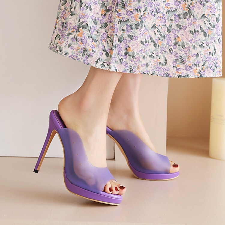 PANTOFOLA D’ORO Sandali da donna taglie forti punta aperta plateau pantofole tacco a stiletto molto alto opaco