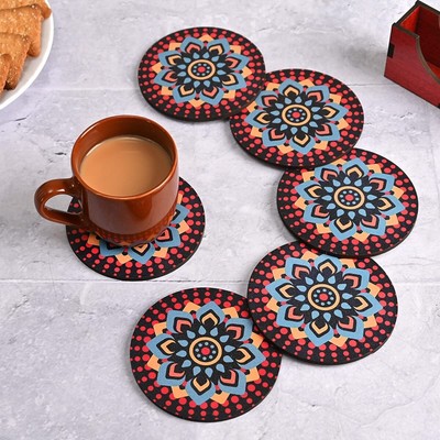 Designer Coaster Set of 6 Beautiful Wooden Coasters with Proper Coaster Stand