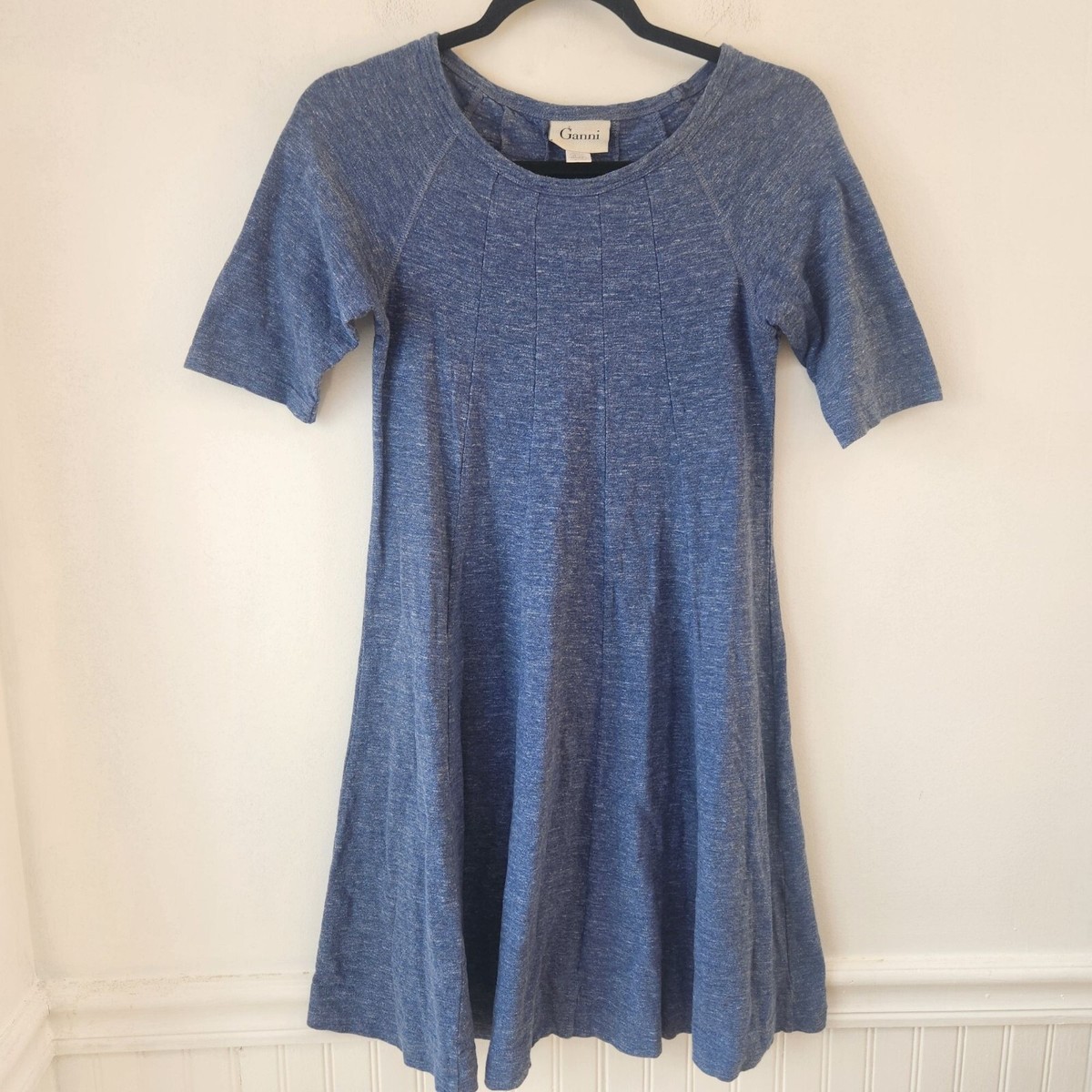 ganni blue knit dress Stretch Jersey Fit and Flare Twirl Women's Size M 🌟 🌟 🌟 🌟 SUBCOLLECTION NAME: ATHLETIC POSITIVELY CONSCIOUS Size:men8.5/ women10