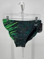 TYR Mens Synergy All-Over Racer Swim Briefs 36 Black Green upf 50+ Tech RSYYS7AS