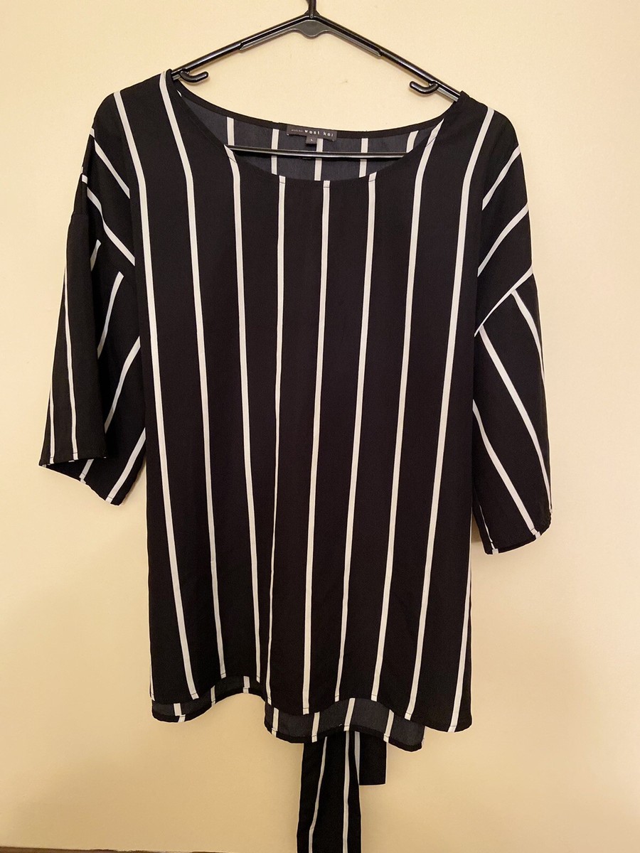 West Kei Womens Stitch Fix Tie Striped Black & White Shirt Top