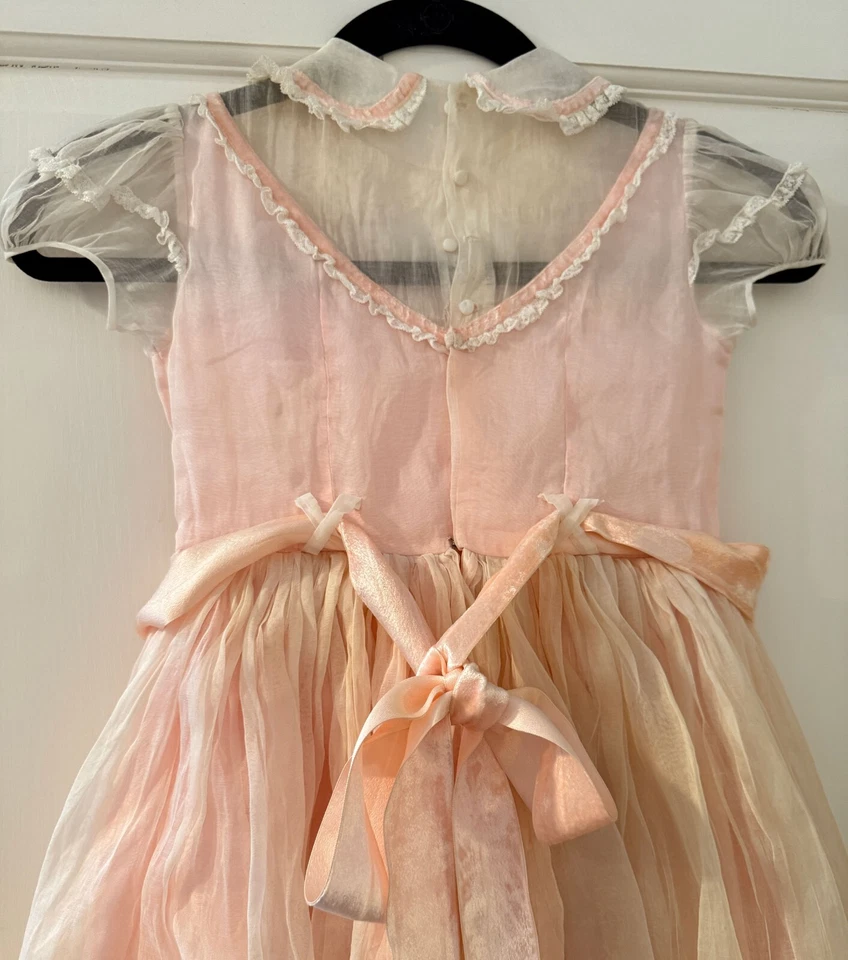 Vestido de fiesta vintage de cuento de hadas de organza de seda rosa de los años 50 para niña ZZ357 Foto 4 de 4