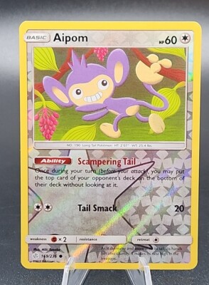 Aipom Sun & Moon Cosmic Eclipse 169/236 Reverse Holo Pokemon TCG NM-MT 