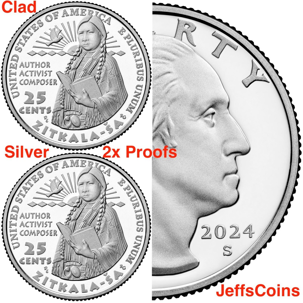 2024 S S Zitkala-Ša Red Bird Native Women Quarters CLAD & SILVER