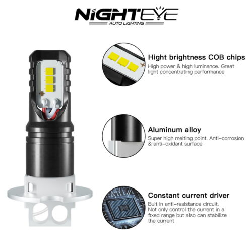 NIGHTEYE H3 LED Fog Light Replacement Bulbs Car Driving Light 6000K White Lamp - Picture 4 of 12