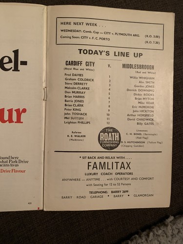 1968 Cardiff City V Middlesbrough Football Programme - Picture 3 of 3