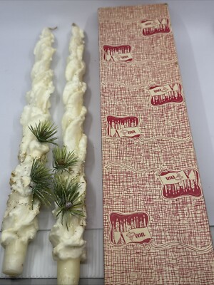 Vintage PENN WAX Works Taper Candles 15  Set W/Box Swirls Christmas Gold Glitter