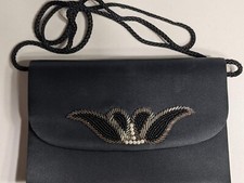 ADOLFO VINTAGE BEADED PEARL BLACK EVENING BAG PURSE CLUTCH Shoulder Bag New
