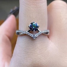 2 Ct Round Cut Simulated Sapphire Women Ring 14k White Gold Plated