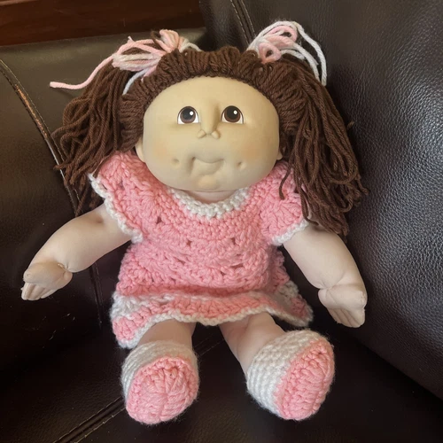 Vintage 1984 Pre Cabbage Patch Girl Brown Hair & Eyes Thomas Pink Crochet Outfit