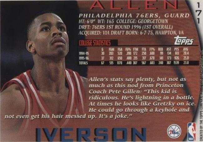 1996-97 Topps Starting Lineup - Allen Iverson #171 for sale | eBay