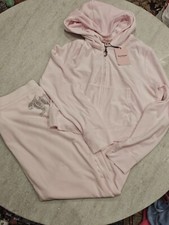 NWT JUICY COUTURE Velour Bling Tracksuit Hoodie  Pant Soft Glow Pink Size L