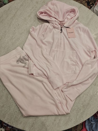 Neu mit Etikett! JUICY COUTURE Velour Bling Trainingsanzug Hoodie & Hose Soft Glow Pink Gr. L - Bild 1 von 10