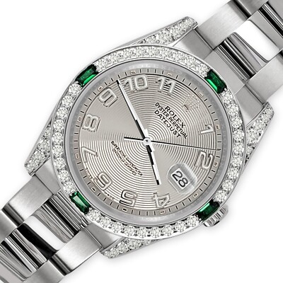 Rolex Datejust Grey Concentric Dial 36mm 2.5ct Diamond Bezel 116200 Steel Watch