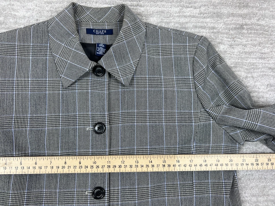 Blazer Chaps Mujer 14 Gris Bolsillos a Cuadros Carrera 4 Botones Foto 4 de 4