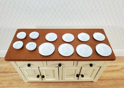 THE DOLLS HOUSE EMPORIUM Dollhouse Metal Dishes White Plates Bowls Set of 12 Pieces 1:12 Scale Miniatures
