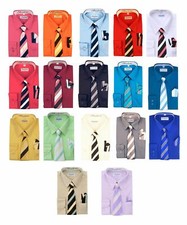 BERLIONI ITALY BOYS DRESS SHIRT TIE  HANKY LONG SLEEVE BARREL CUFF ALL COLORS