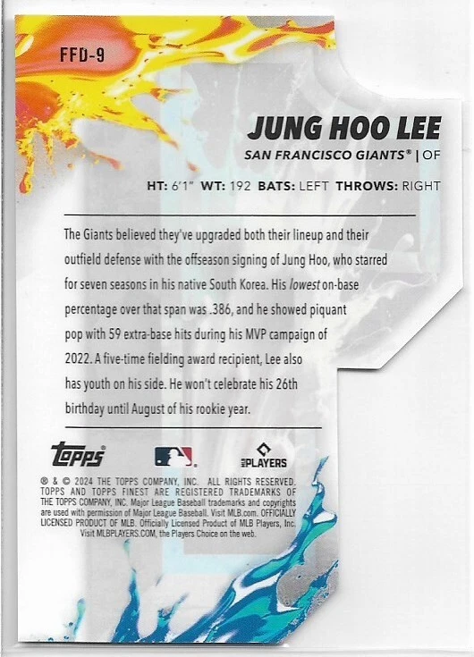 2024 Topps Finest Jung Hoo Lee #FFD-9 Rookie Finest Firsts Die-Cut SP Insert - Image 2 of 2