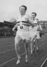British athlete Chris Brasher runs ahead of Roger Bannister, du- 1954 Old Photo