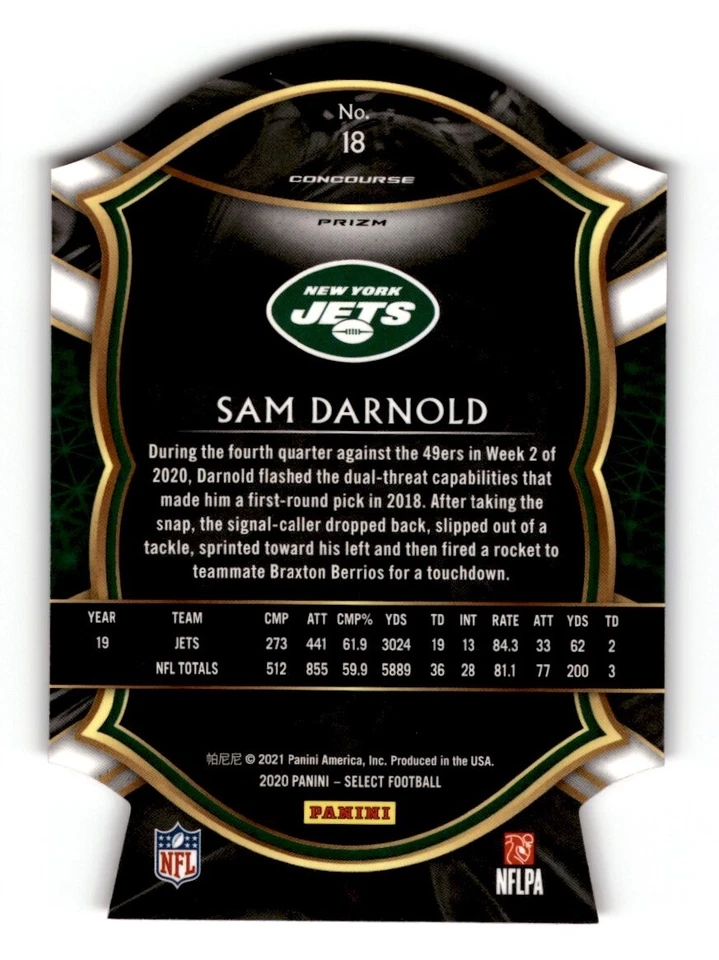 2020 Panini Select Die Cut Prizm Red Sam Darnold #18 New York Jets - Image 2 of 2