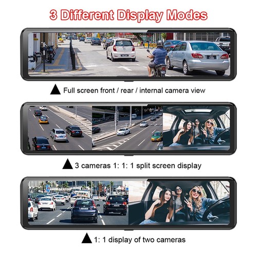 12 Inch 3 Channel Dash Cam Carplay & Android Auto 2.5K wifi GPS Rearview Mirror - Picture 10 of 15