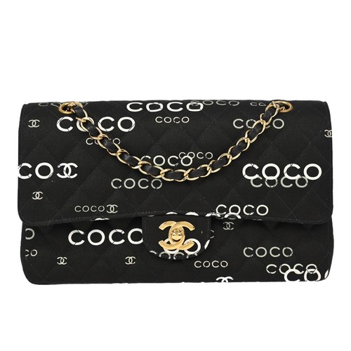 Chanel Black Canvas COCO Medium Classic Double Flap Shoulder Bag 142958