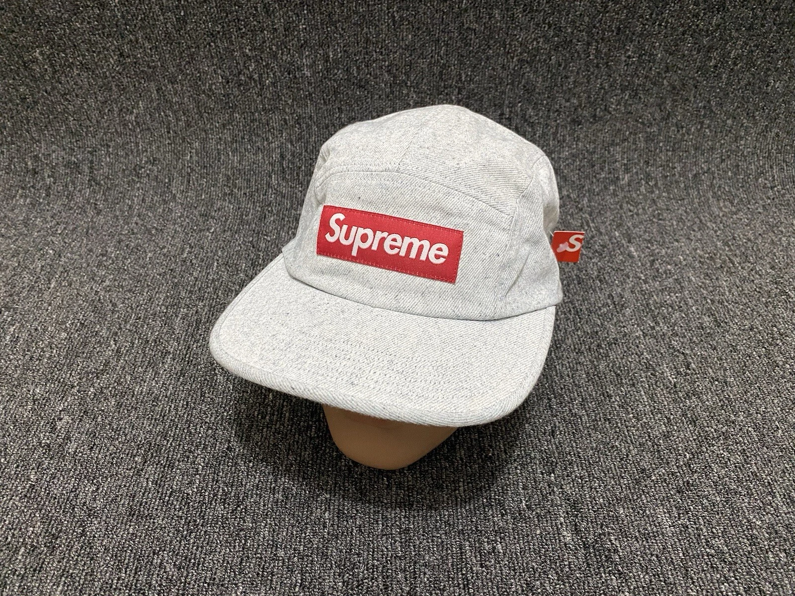 Supreme Mens Coated Denim Camp Cap Hat One Size New Box Logo 5 Panel Style White