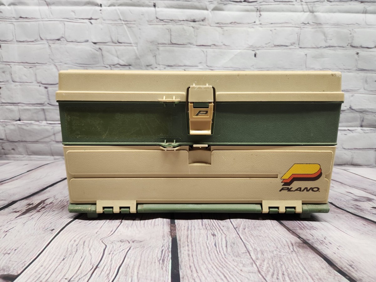 Vintage Plano 707 Tackle Box Tan/Green Gear Outdoors Handle 2