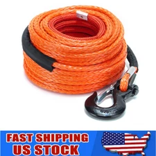 1/2"x100ft 32000lbs Synthetic Winch Rope Cable Line W/ Hook Towing Trailer Truck