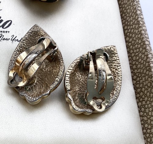 Vintage 1980’s Earrings Signed Enamel Gold Metal Clip On Vendome Soleil - Picture 9 of 11