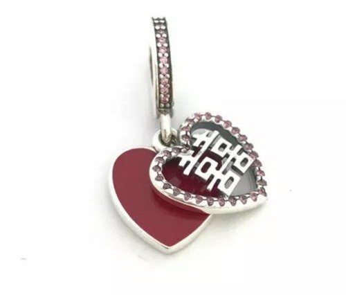 Exquiste Pandora DOUBLE HAPPINESS HEART 796590EN151 Charm Valentine's Day 2018