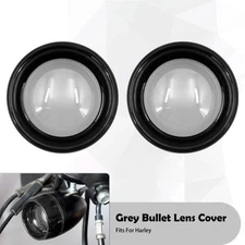 2x Gloss Black Cover Bullet Turn Signal Light Smoke Lens For Harley Touring Dyna