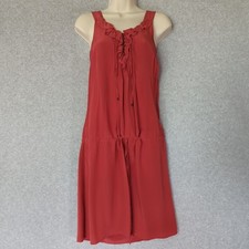 Massimo Dutti Womans Mini Dress Red S 4 36 Ruffle A-line Drawstring Drop Waist