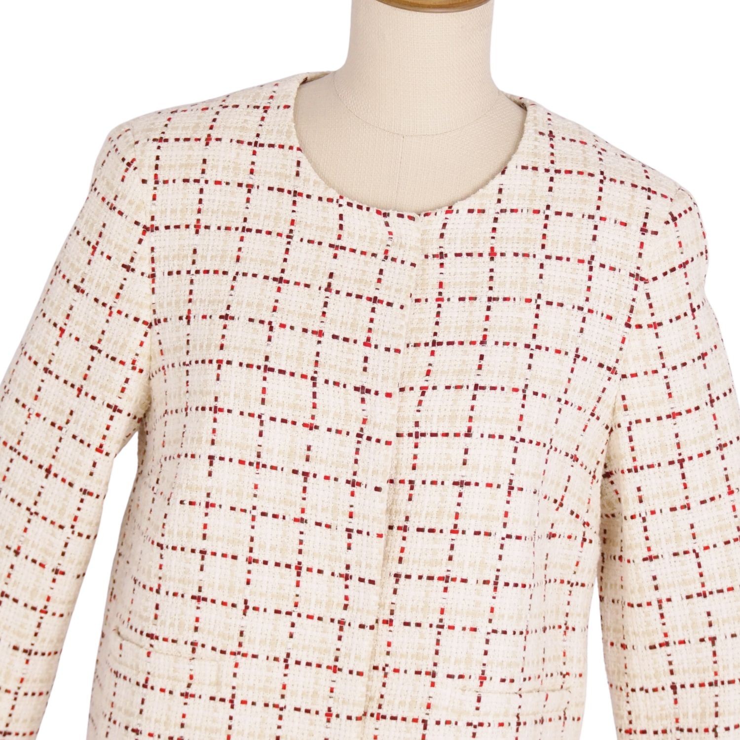 Max Mara STUDIO Jacket Collarless Check Tweed Cot… - image 4