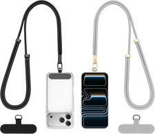 Phone Lanyard 2 Pack, with 2 Tether Tab, Black  Silver Gray