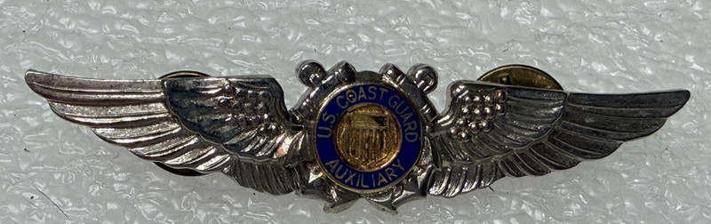 Enameled Silver United States Coast Guard Auxiliary Aviator Wing Badge