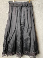 Vintage Black Taffeta Full Skirt Sz S Lace Trim Pleated 1950s Gothic Retro Midi