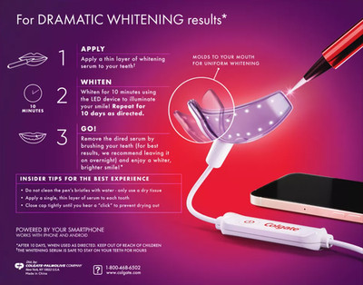 Colgate Optic White Overnight Teeth Whitening Kit Treatment LED Light ComfortFit