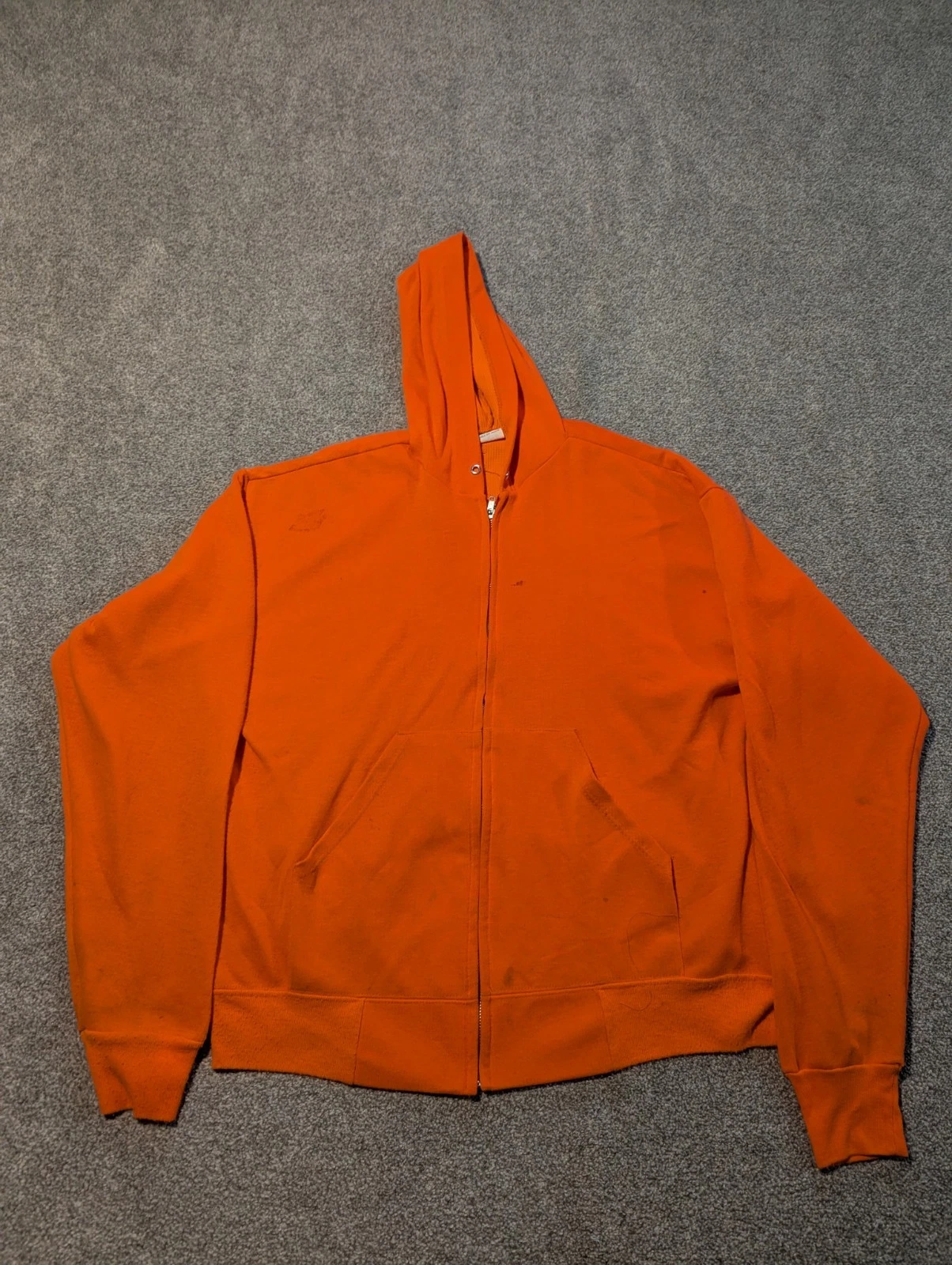 Vintage 70s 80s Hoodie Mens XL Orange Full Zip Thermal Lined Sweater Sweatshirt