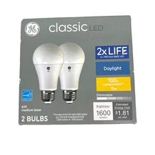 GE Classic LED Light Bulbs 100 Watt Dimmable Daylight A19 Medium Base (2 Pack)