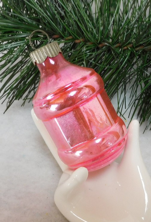 Vtg Barrel Lantern-Shiny Brite-PINK iridescent Mercury Glass Christmas Ornament