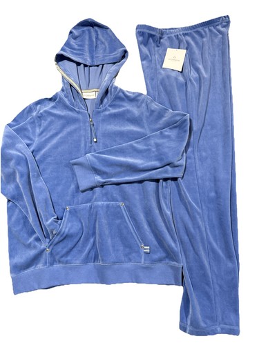 Tuta da pista Liz Claiborne in velluto 1/4 zip con cappuccio grande, pantaloni pull on M blu - Foto 2 di 13