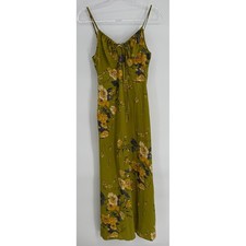 SHEIN Womens Olive Green Floral Tie Front Maxi Dress Spaghetti Strap Sz S/4