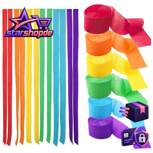 Krepppapier Bunt Multicolor 4,5Cm X 25M FüR Karneval Party Dekoration 6 StüCk-image
