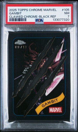 2025 TOPPS CHROME MARVEL GAMBIT CLAWED BLACK REFRACTOR /10 PSA 7