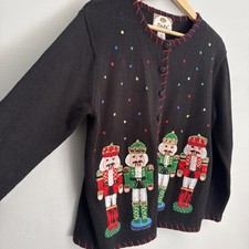 Vintage Tiara International Novelty Knit Sweater Cardigan Christmas Holiday Sz M