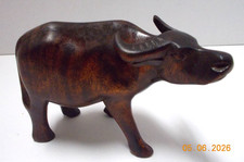 Vintage 1960's Water Buffalo Hand Carved Wooden Figurine 5" long Ox Bull-Taiwan