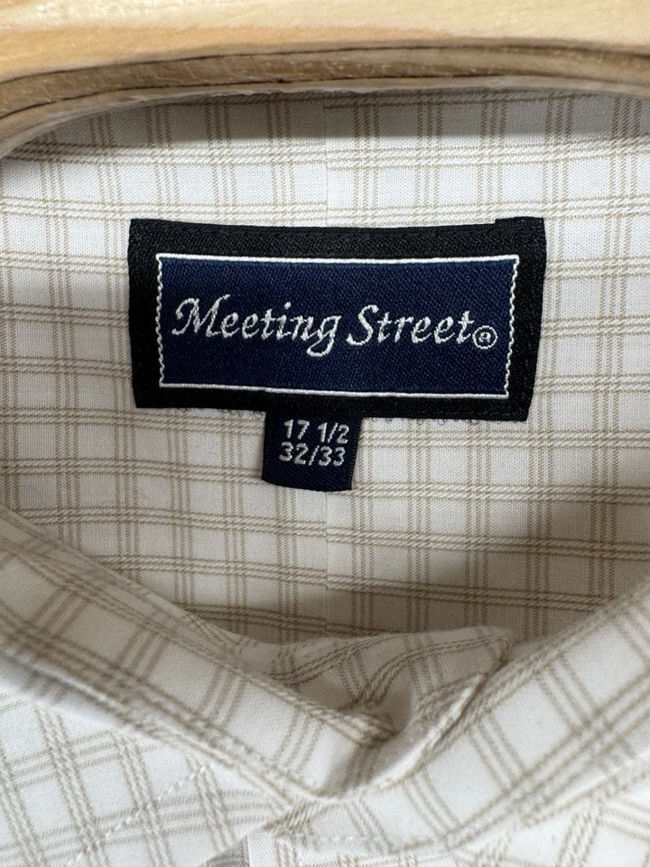 Camisa de vestir Meeting Street beige con botones para hombre talla 17,5 32/33 Foto 3 de 4